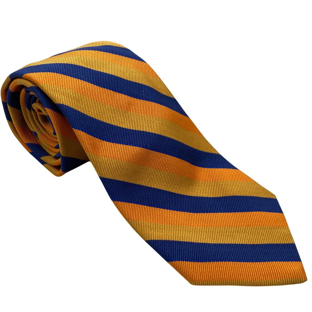 Frank Stella Gold & Blue Silk Blend Regimental Stripe Repp Tie Preppy Gift